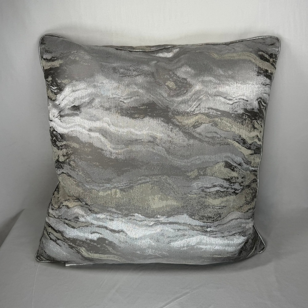 Metallic Silver Marble Throw Pillow 24x24 Duck Feather Filled Grey Decorative - Picture 2 of 3
